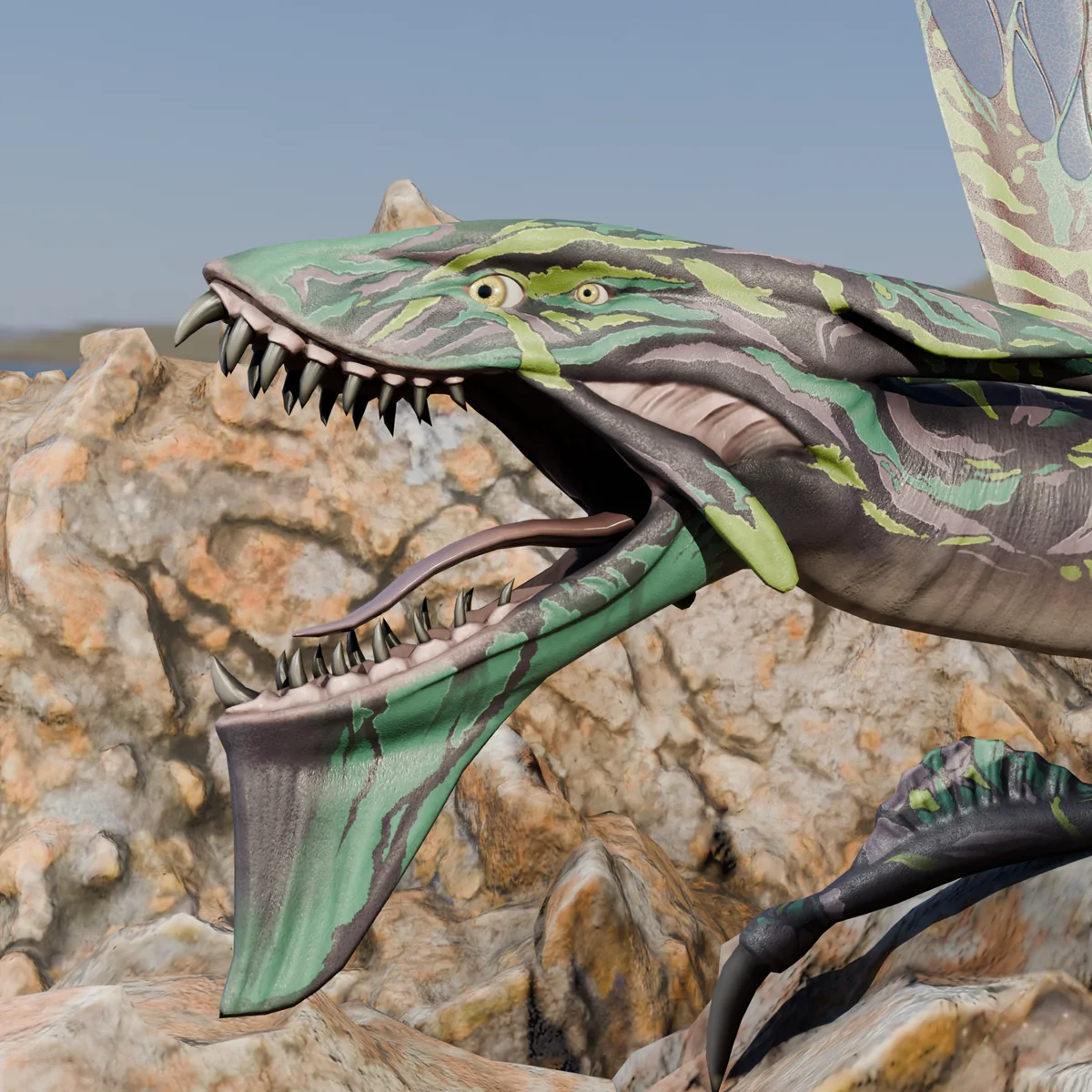 Close-up of Margot Wolf's Ikran render